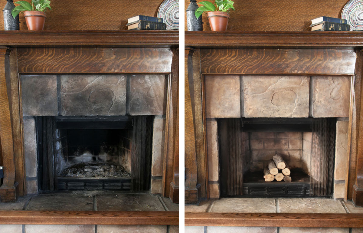 clean fireplace before and after